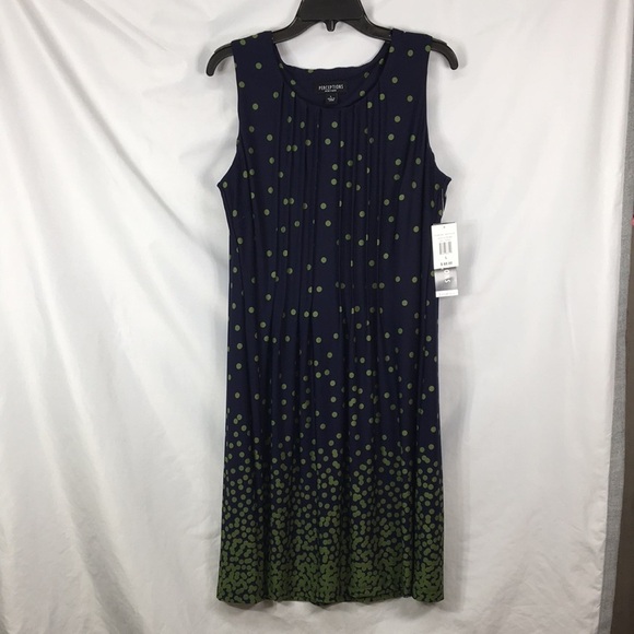 Perceptions Dresses & Skirts - Perceptions New York Midi Sleeveless Navy Blue and Olive Dress Size L Like-NEW